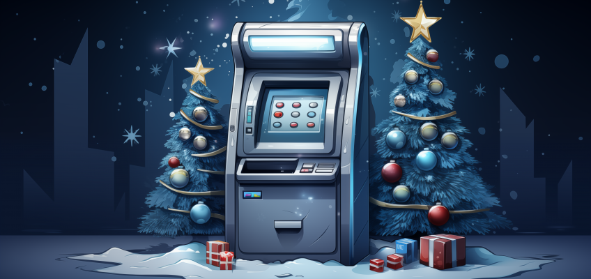 Artwork of an ATM open during Christmas